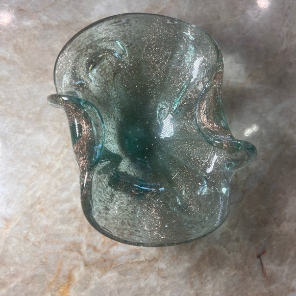Murano vintage MCM Green turquoise Glass Art Bowl with metallic flecks - Picture 2 of 8